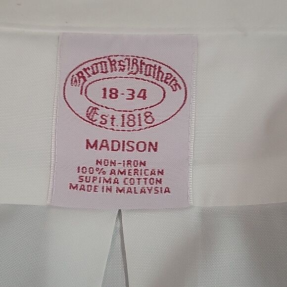 Brooks Brothers Classic Madison non-iron white dress shirt. Size 18-34 - Picture 2 of 4